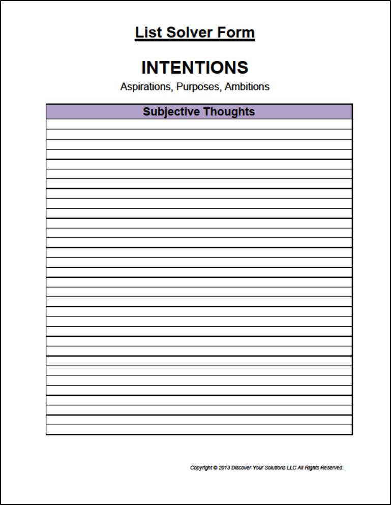 List Solver Form for Subjective Thoughts