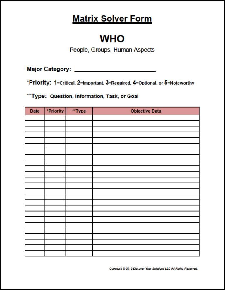 Matrix Solver Form for Objective Data