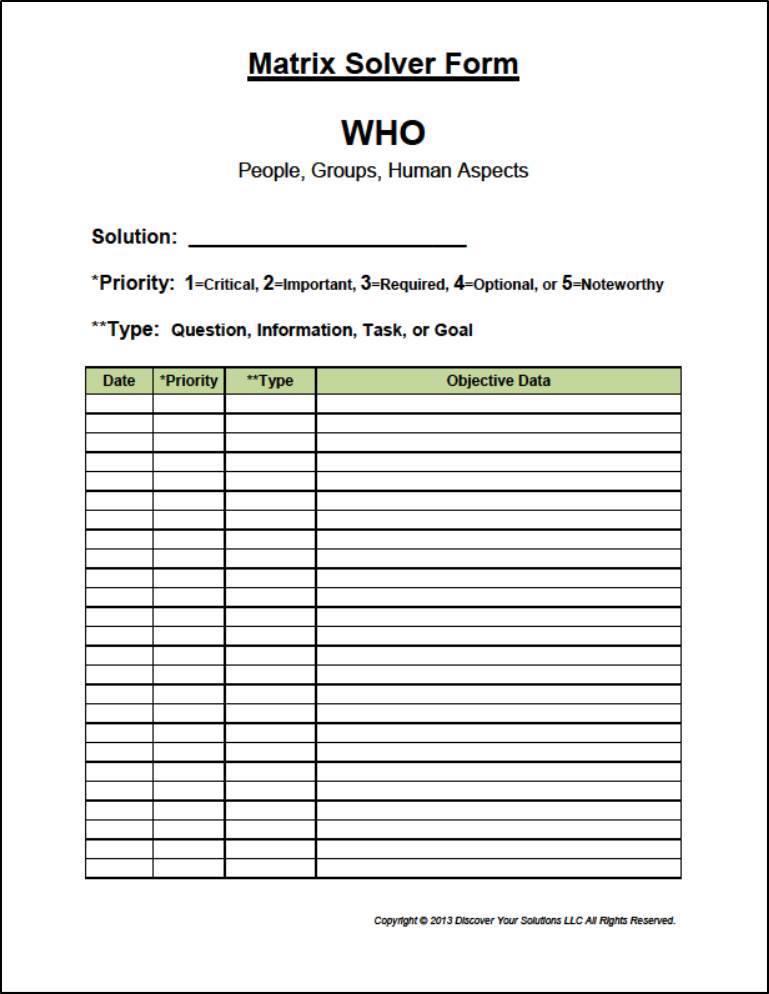 Matrix Solver Form for Objective Data