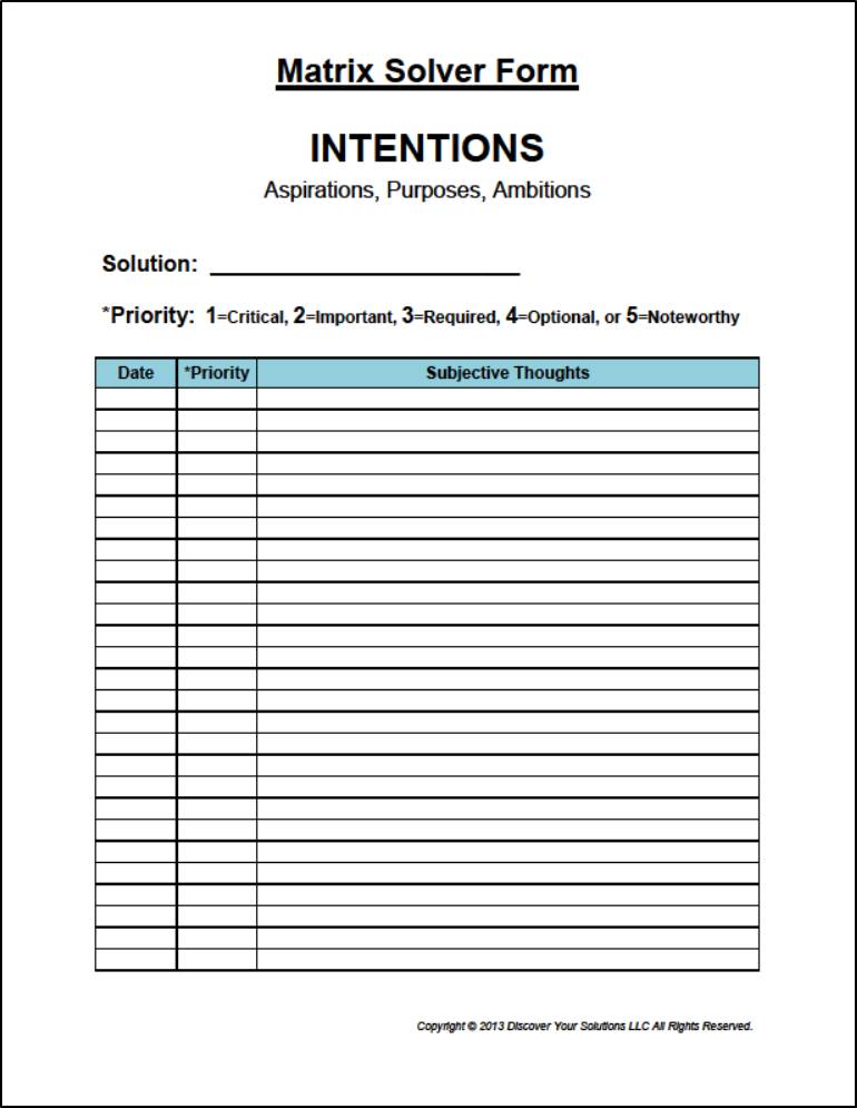 Matrix Solver Form for Subjective Thoughts